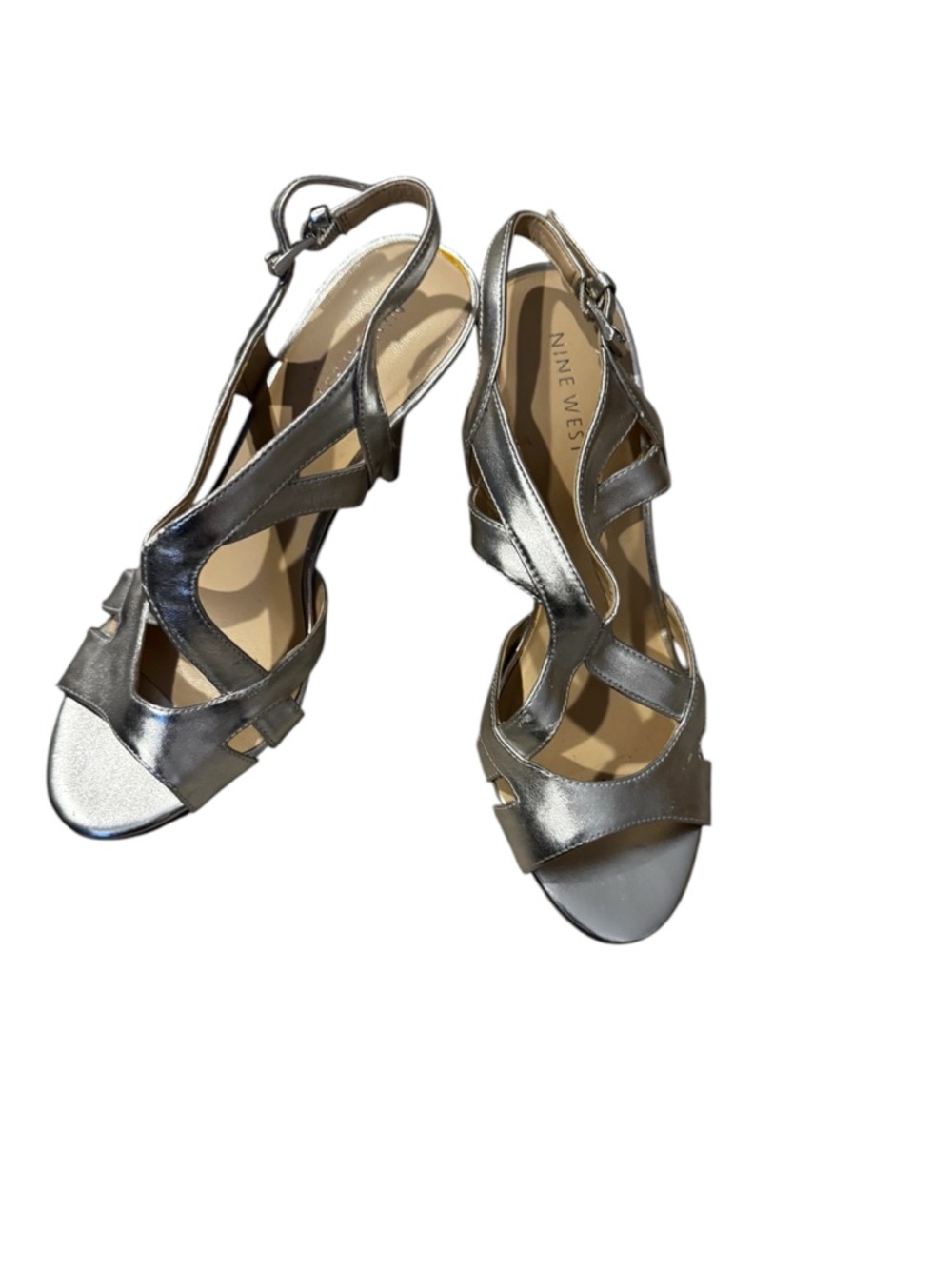 Nine West Metallic Silver Strappy Heels Size 7